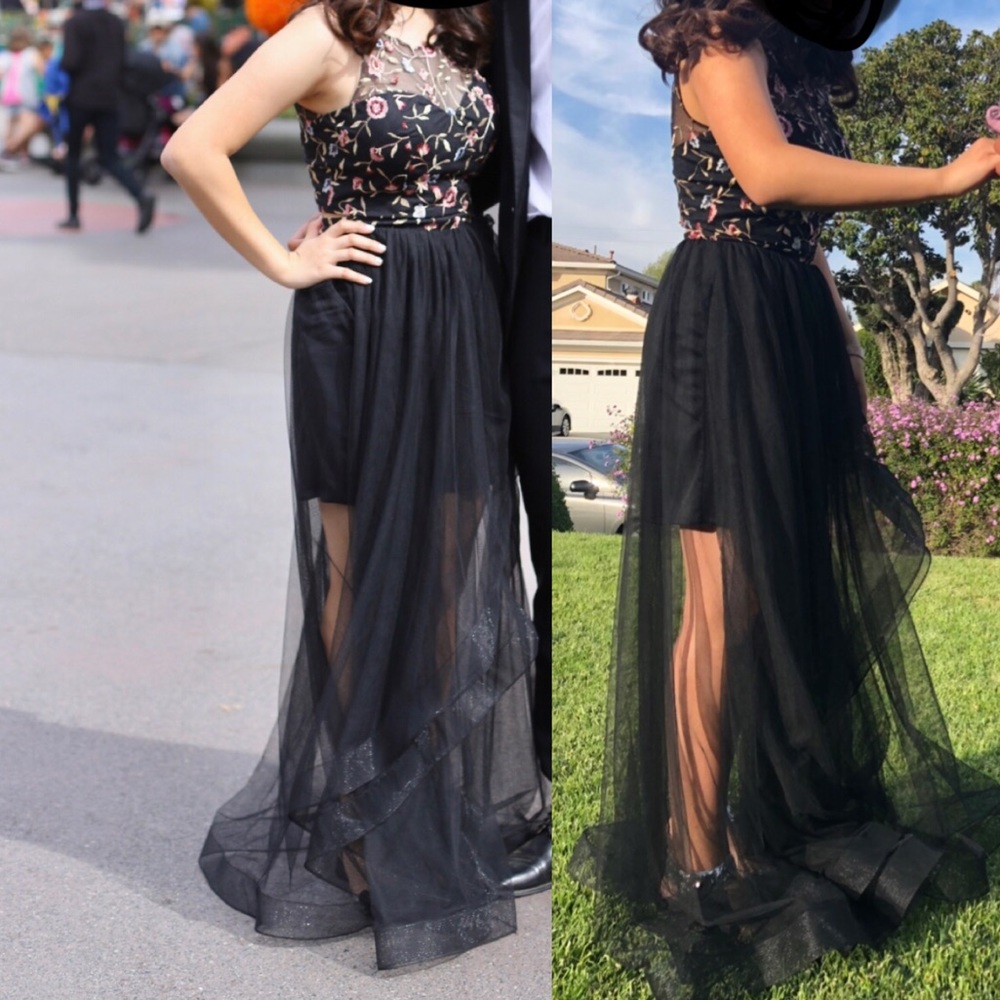 Floral Black Sheer Two Piece Dress
